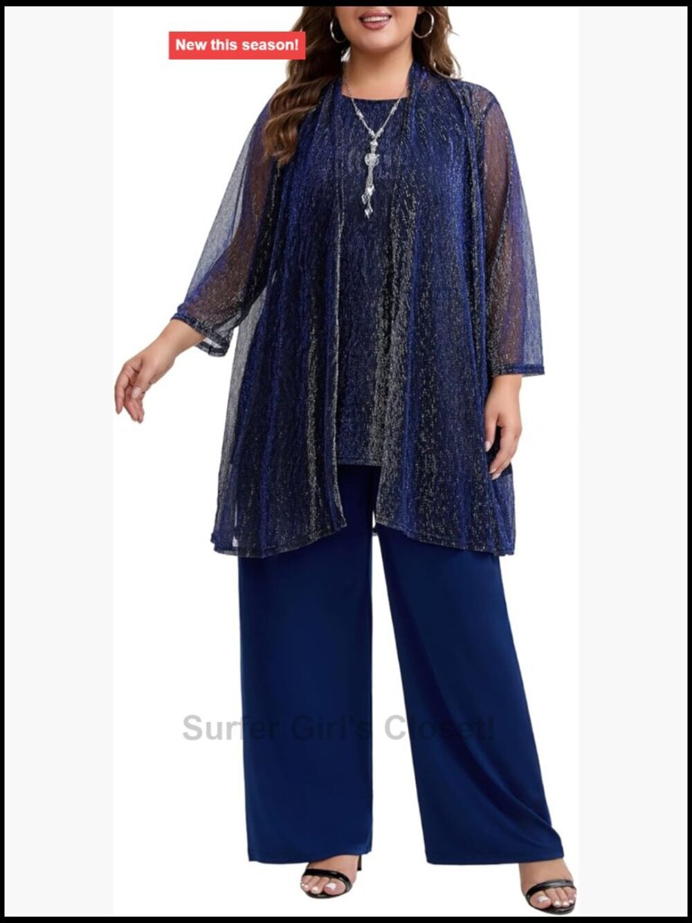 Plus Size 3 Piece Mother of Bride Pant Suit Lace Jacket Vest Pants Set